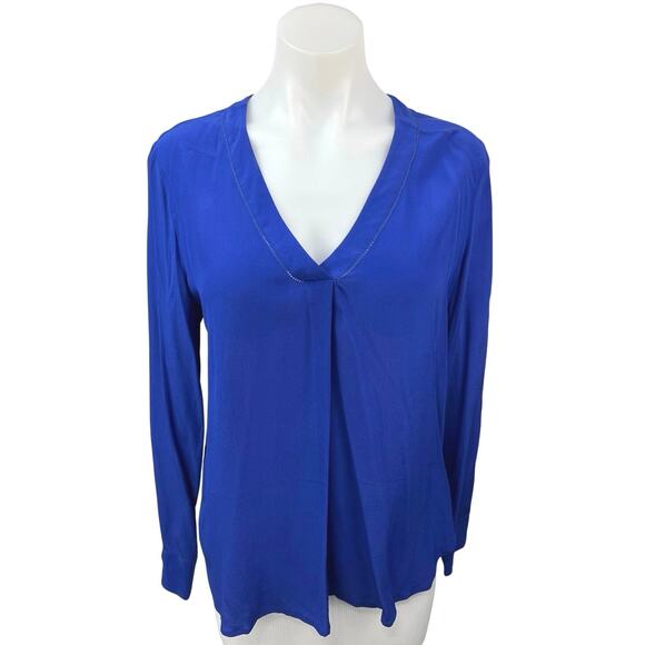 NEW J.Crew 100% Silk Blue Drapey V Neck Casual Long Sleeve Career Blouse Top 8 - Picture 1 of 4